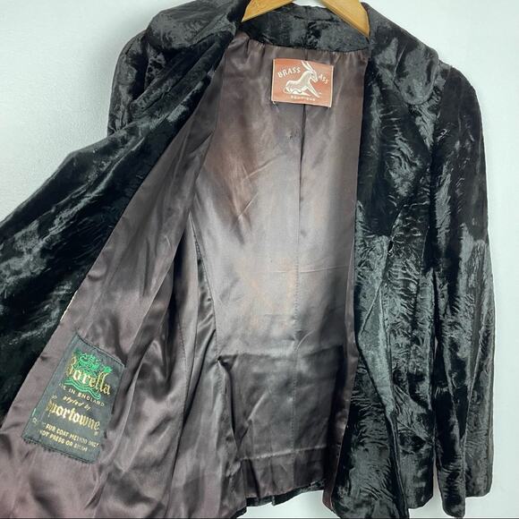 Vintage Black Faux Fur Jacket Rhinestone Buttons Borella Fur - Picture 8 of 12